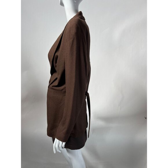 Vintage Express Womens Brown Rayon Blazer Jacket Size 7/8 With Belted Waist & Bu - Picture 8 of 16